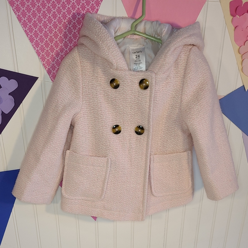 Carter's Baby Girls Pink Hooded Pea Coat size 24 months